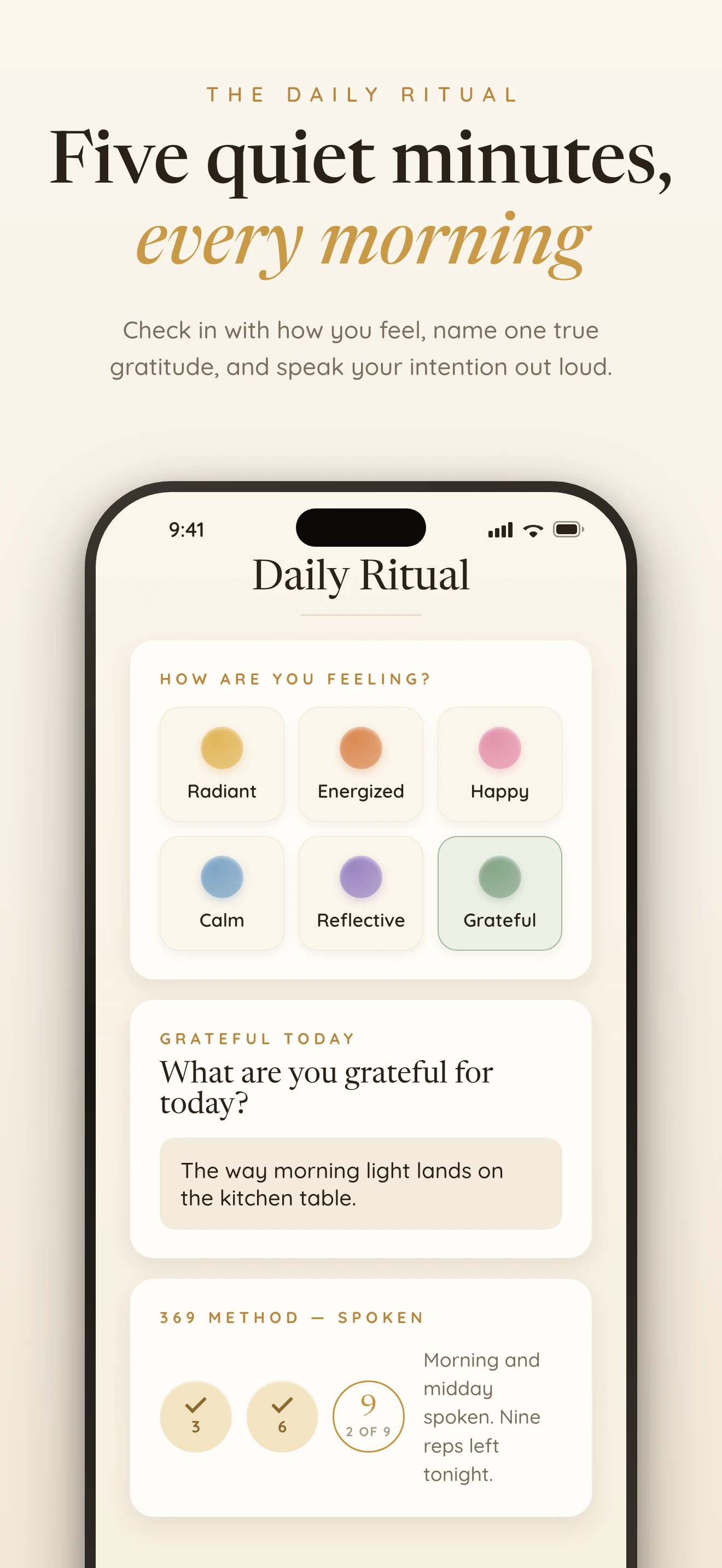 369 method daily ritual screen — the morning, afternoon and night rounds in one place