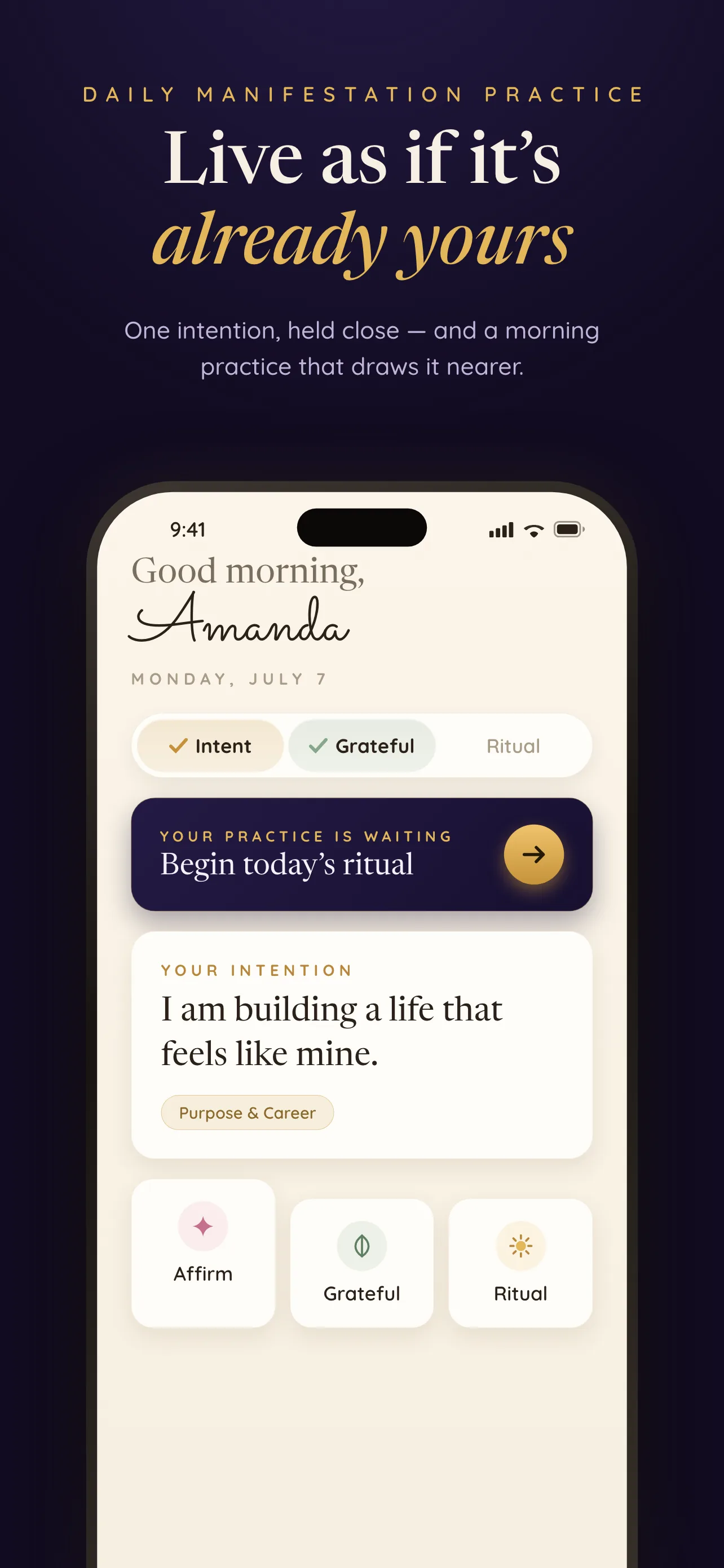Shyne home screen with the daily practice tray